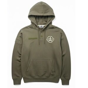 Army Performance Tactical Henley Hoodie Military Green Pullover American Flag L